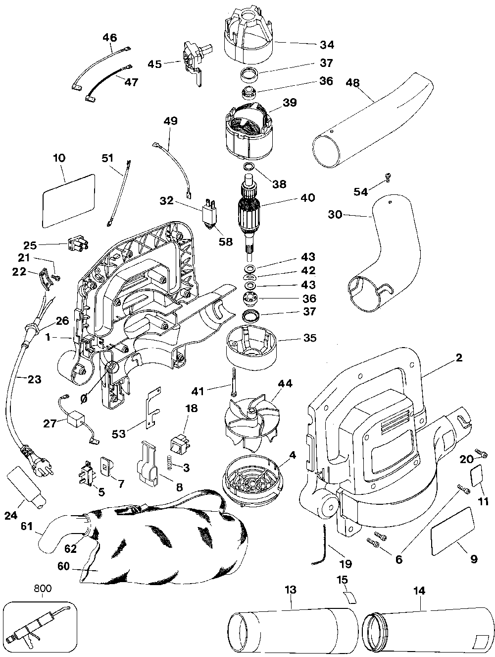 Exploded Diagram A Diagram and Parts List for GW150-24 Type 3 Black and Decker Leaf Blower / Vacuum